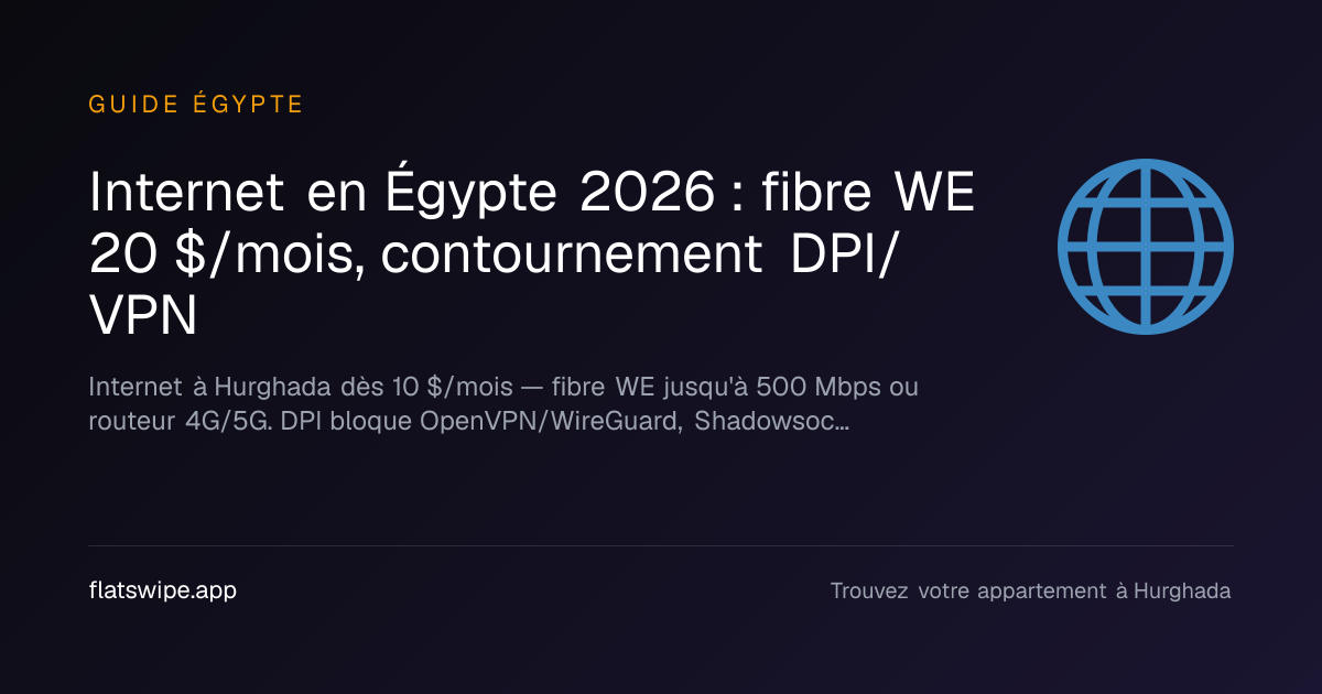 Internet en Égypte 2026 : fibre WE 20 $/mois, contournement DPI/VPN — illustration
